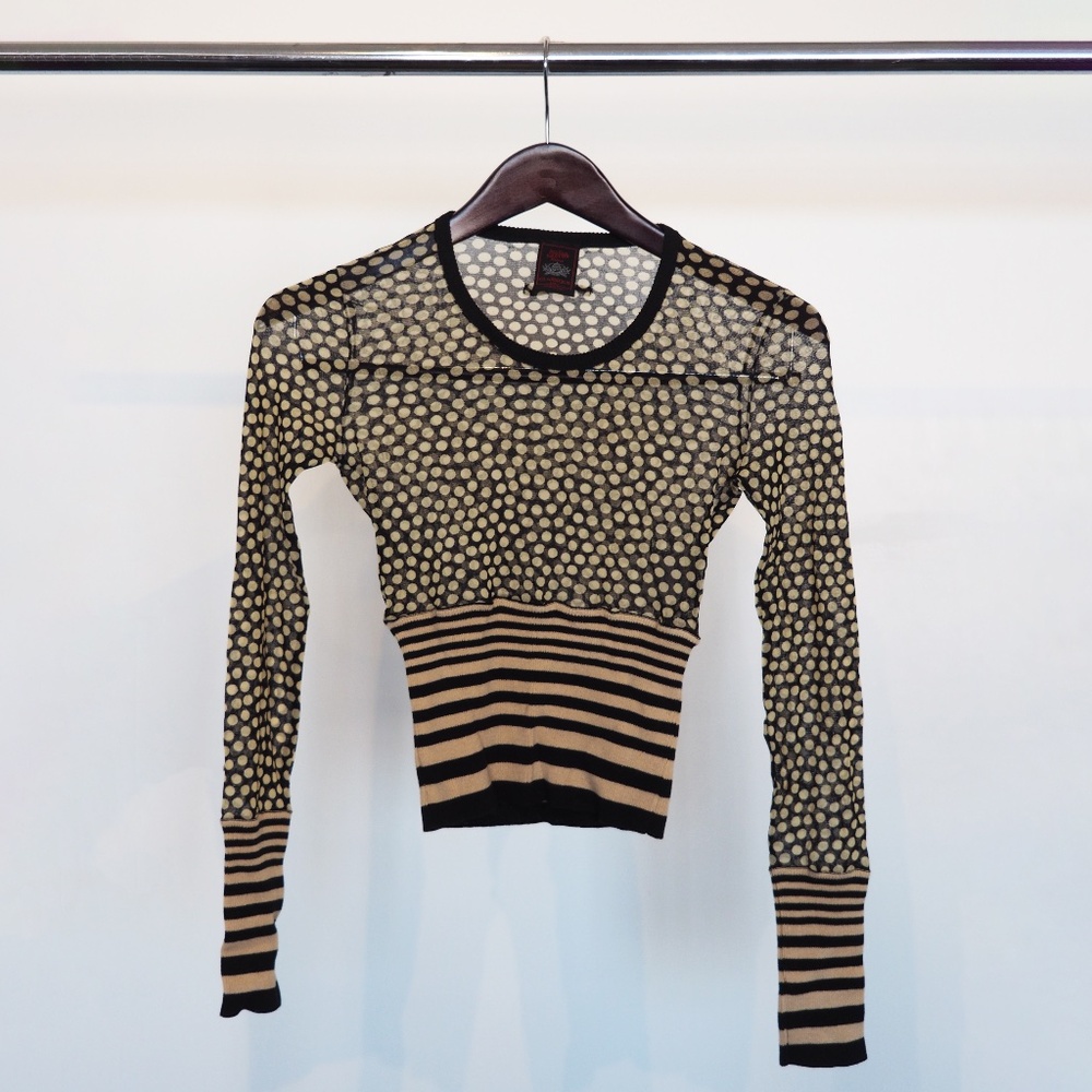 Jean Paul Gaultier Mesh Sweater with Striped Knit Trim
